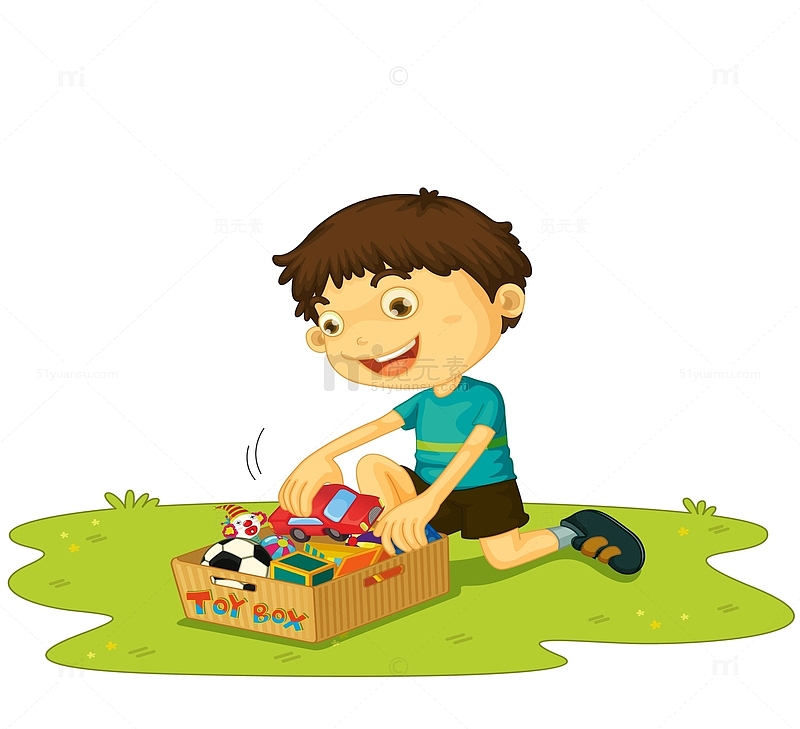 卡通小男孩整理玩具玩玩具矢量图