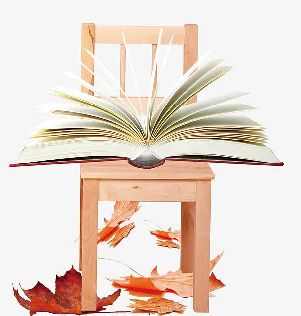 秋风落叶下的凳子书本