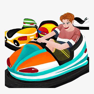 卡通手绘男生开碰碰车娱乐免抠