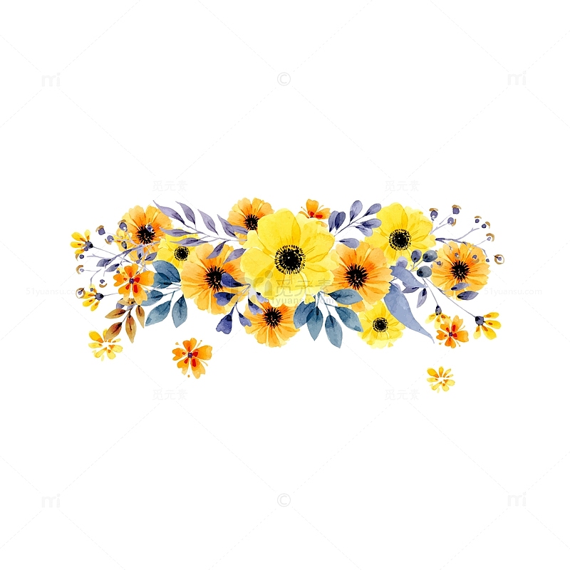 水彩绘春季黄色花卉矢量素材