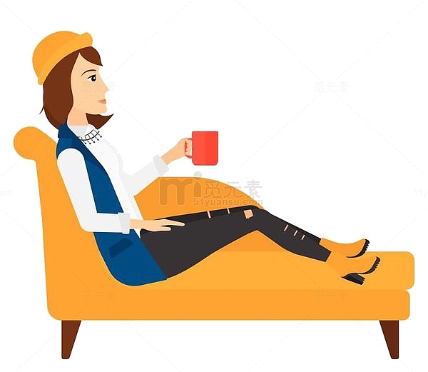 在沙发上休息喝茶的女子