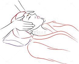 手绘线稿穿着睡衣的女人按摩