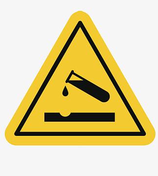 腐蚀液体三角形黄色警告牌实物