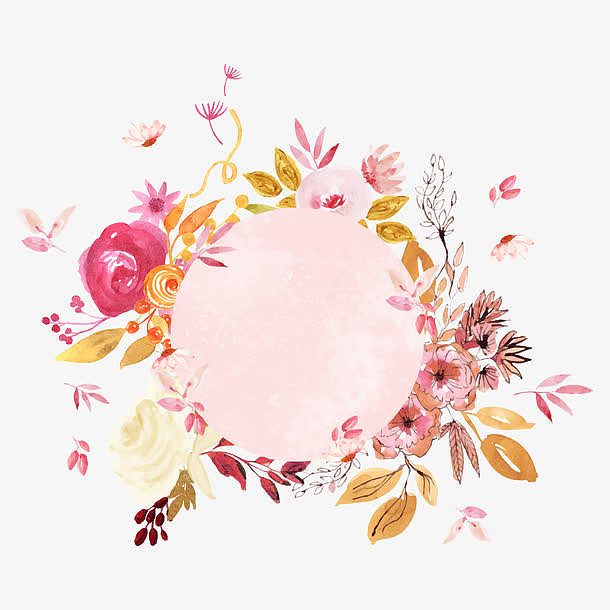 烂漫粉色花卉环形边框