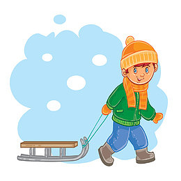 冬季拉雪橇的可爱男孩