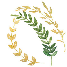 手绘水彩植物叶子图案素材