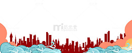 中国风城市剪影祥云底纹背景
