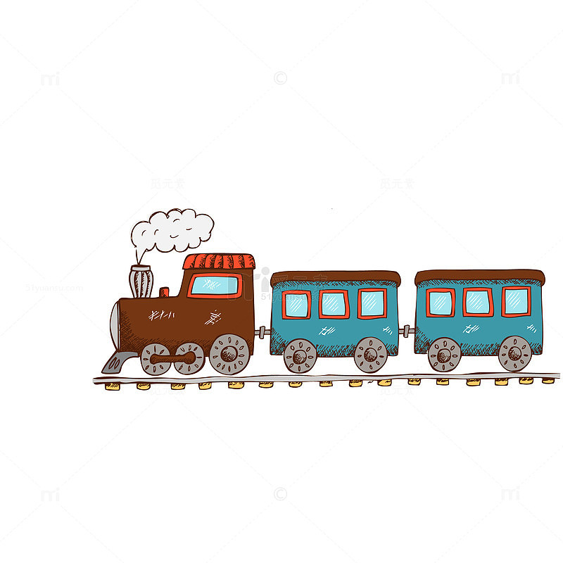 矢量手绘彩色小火车