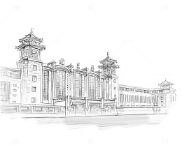手绘建筑火车站免抠图