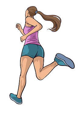 手绘卡通人物跑马拉松的女孩身姿