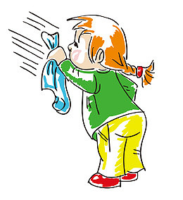 手绘擦窗的女孩子背面