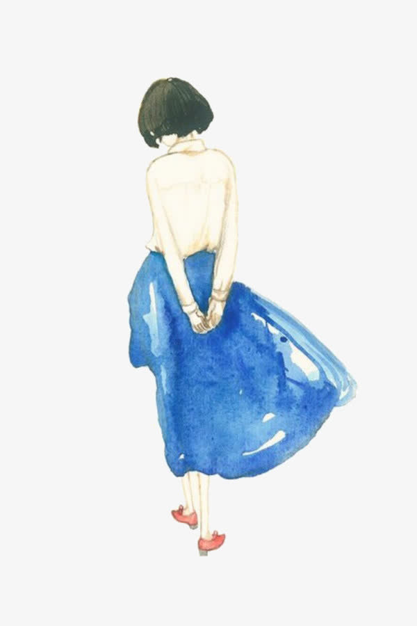 彩绘风格小女孩行走背影图