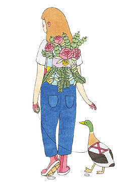 卡通女孩和野鸭