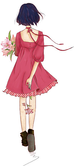 手绘女孩背影插画素材