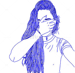 蒸汽波风格手绘手捂脸女生自拍