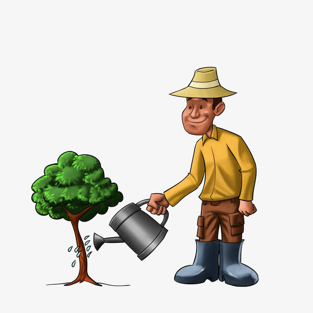 老实,浇水,勤劳园丁,小树,卡通手绘,雨鞋[声明] 觅元素所有素材为用户
