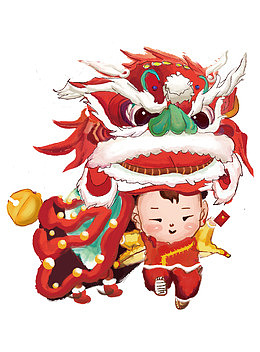 庙会舞狮子  红色系 中国风 