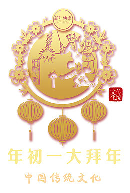 新年剪纸图形psd分层图
