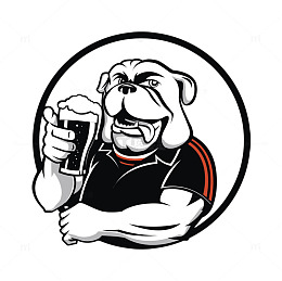 卡通喝啤酒斗牛犬