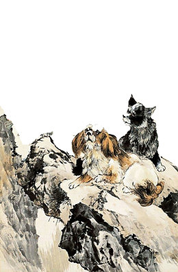 柳滨双犬图