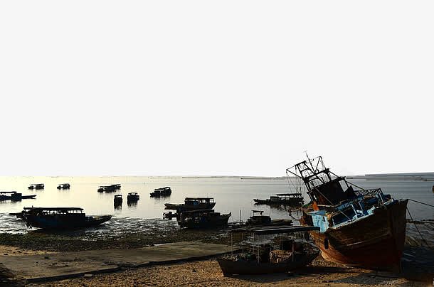 立体北海退潮的渔港PNG