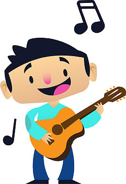 卡通弹吉他的男孩