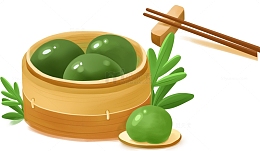 手绘卡通清明节实物青团子