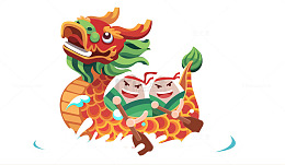 端午节手绘卡通插图划龙舟