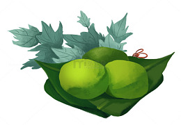 手绘清明节食物青团艾草叶