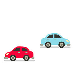 红色蓝色小轿车