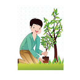 卡通版植树的小男孩