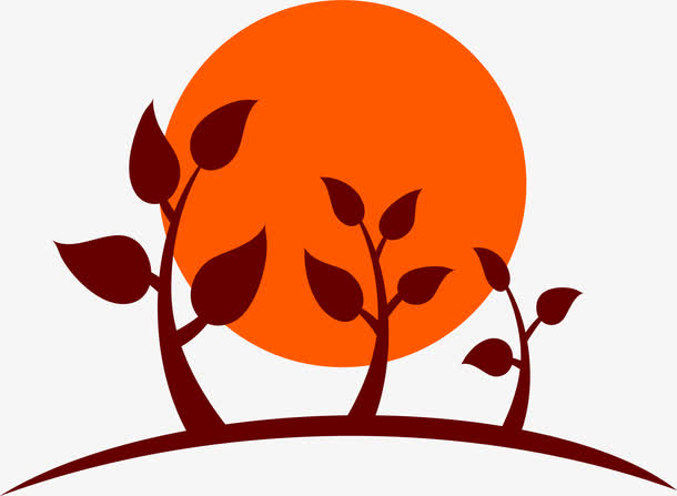 卡通手绘小树与红日