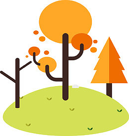 卡通草地上的橘色小树