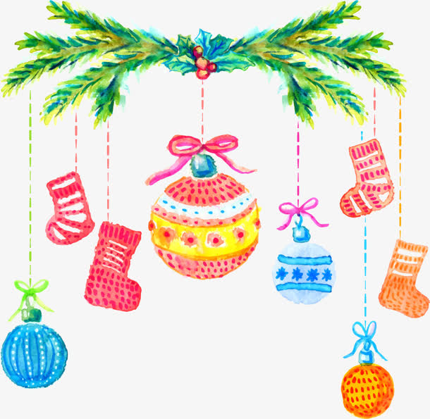 圣诞节冬日水彩挂饰