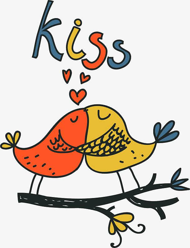 情人节卡通接吻小鸟