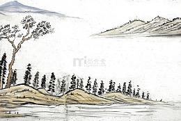 黑色简约水墨山水画免抠