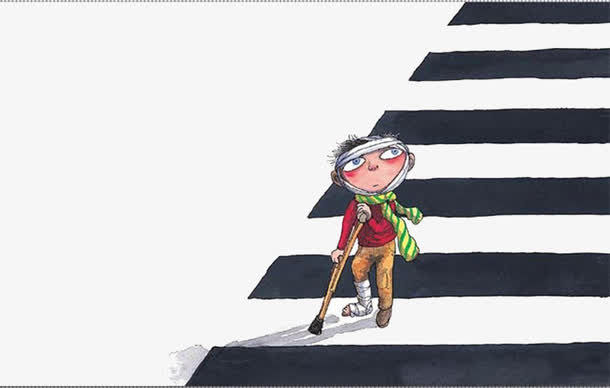 卡通几米漫画受伤的病人过马路矢