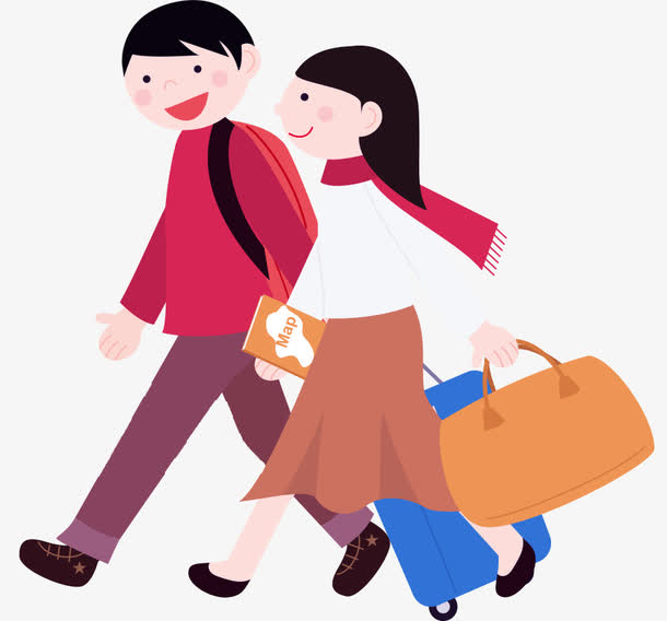 卡通出行的人免抠图