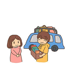 搬东西跟妈妈告别的男子