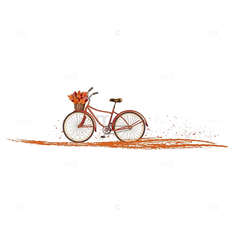橙色自行车秋天枫叶素材