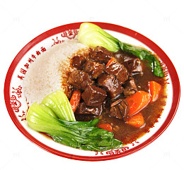 红烧牛肉胡萝卜青菜盖浇饭