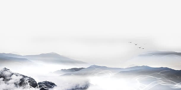 psdpng中国风水墨宣纸山水背景图(1920x900)psdpng水墨画山水和竹叶