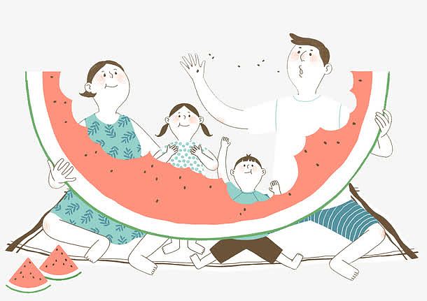 吃西瓜的一家人