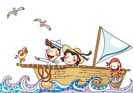 行驶在海浪上的一家人