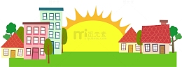 卡通绿地大楼小屋