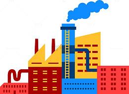 卡通工厂房屋素材图