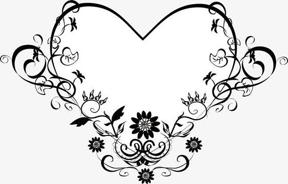 矢量黑白心形装饰花纹边框元素