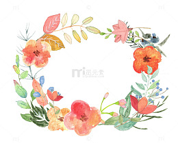 小清新暖色手绘花环边框免抠系列
