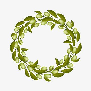 卡通圆形绿色橄榄枝花环设计免抠