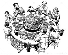 中国风吃火锅冒菜的人